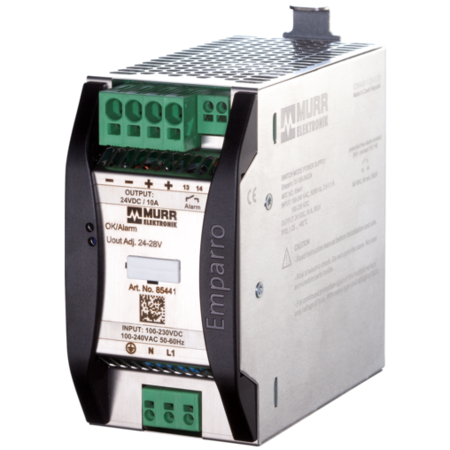 MURR ELEKTRONIK EMPARRO POWER SUPPLY 1-PHASE, IN: 100-240VAC OUT: 48-56VDC/5A, Power Boost, Alarm Contact 85438